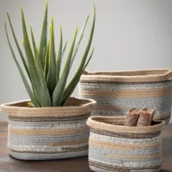 Baskets & Boxes-Kirkland's Home Multicolor Jute And Polyester Baskets, Set Of 3 Tan/Gray/Multi
