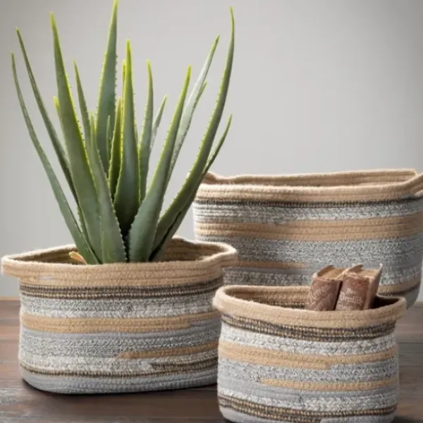 Baskets & Boxes-Kirkland's Home Multicolor Jute And Polyester Baskets, Set Of 3 Tan/Gray/Multi