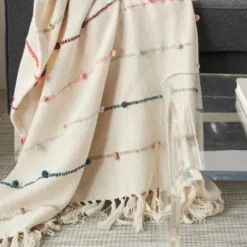 Blankets & Throws-Kirkland's Home Multicolor Loop Striped Throw Ivory/Multi