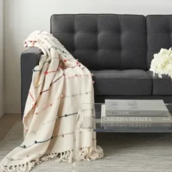 Blankets & Throws-Kirkland's Home Multicolor Loop Striped Throw Ivory/Multi