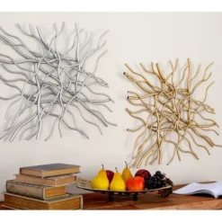 Wall Plaques-Kirkland's Home Multicolor Metal Abstract Wall Plaques, Set Of 2 Gold/Silver