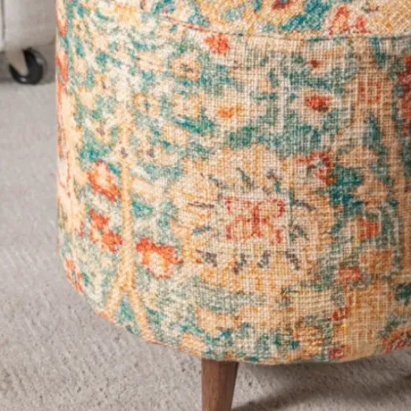 Benches & Ottomans-Kirkland's Home Multicolor Patterned Wood Ottoman Stool Blue/Orange/Ivory
