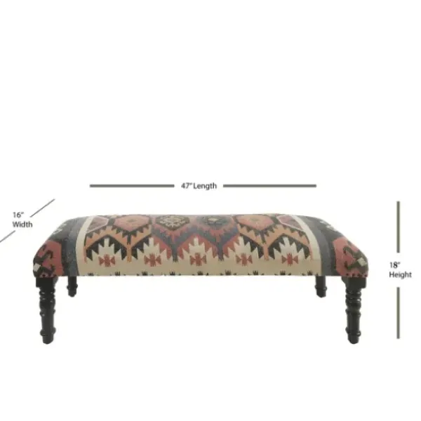 Benches & Ottomans-Kirkland's Home Multicolor Southwestern Geometric Bench Ivory/Red/Multi