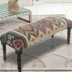 Benches & Ottomans-Kirkland's Home Multicolor Southwestern Geometric Bench Ivory/Red/Multi