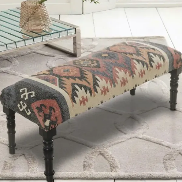 Benches & Ottomans-Kirkland's Home Multicolor Southwestern Geometric Bench Ivory/Red/Multi