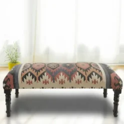Benches & Ottomans-Kirkland's Home Multicolor Southwestern Geometric Bench Ivory/Red/Multi