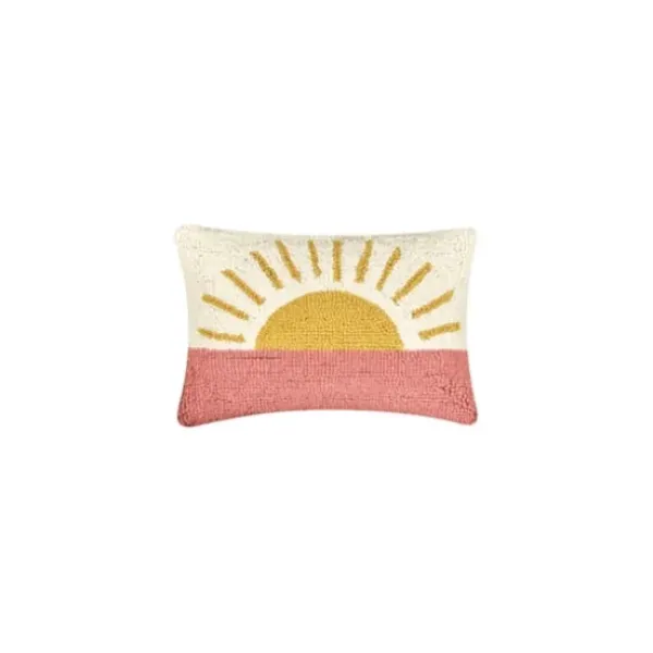 Pillows-Kirkland's Home Multicolor Sunrise Hooked Wool Lumbar Pillow Ivory/Yellow/Pink
