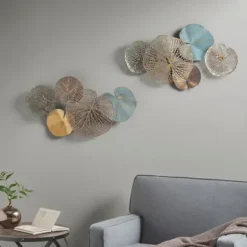 Wall Plaques-Kirkland's Home Multicolored Metal Circles Wall Plaques, Set Of 2 Blue/Gold/Brown