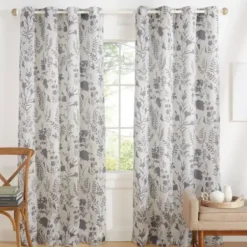 Curtains & Drapes-Kirkland's Home Mushroom Interlock Single Curtain Panel, 84 In. Gray/Ivory