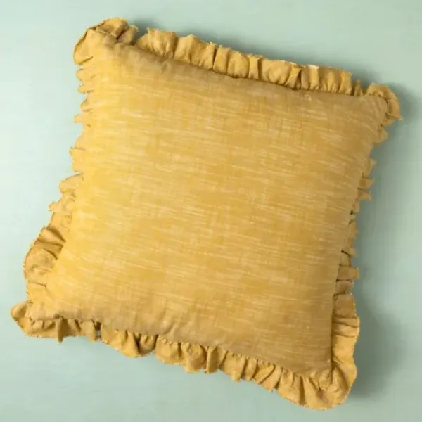 Pillows-Kirkland's Home Mustard Chambray Ruffle Edge Pillow Yellow