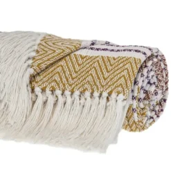 Blankets & Throws-Kirkland's Home Mustard Herringbone Multi Striped Throw Yellow