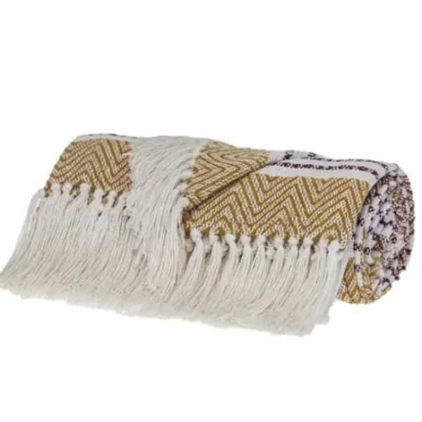 Blankets & Throws-Kirkland's Home Mustard Herringbone Multi Striped Throw Yellow