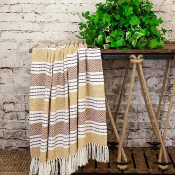 Blankets & Throws-Kirkland's Home Mustard Herringbone Multi Striped Throw Yellow