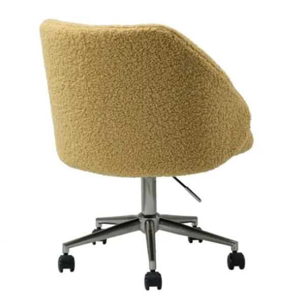 Office Furniture-Kirkland's Home Mustard Sherpa Upholstered Swivel Office Chair Yellow