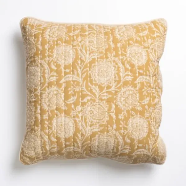 Pillows-Kirkland's Home Mustard Stitched Blossoms Pillow Yellow