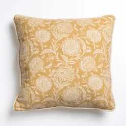 Pillows-Kirkland's Home Mustard Stitched Blossoms Pillow Yellow