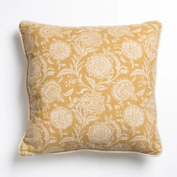 Pillows-Kirkland's Home Mustard Stitched Blossoms Pillow Yellow