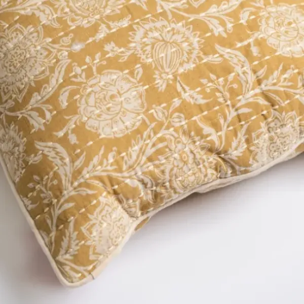 Pillows-Kirkland's Home Mustard Stitched Blossoms Pillow Yellow