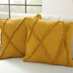 Pillows-Kirkland's Home Mustard Tufted Abstract Diamond Pillows, Set Of 2 Yellow