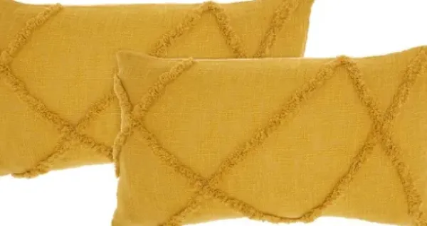 Pillows-Kirkland's Home Mustard Tufted Diamond Lumbar Pillows, Set Of 2 Yellow