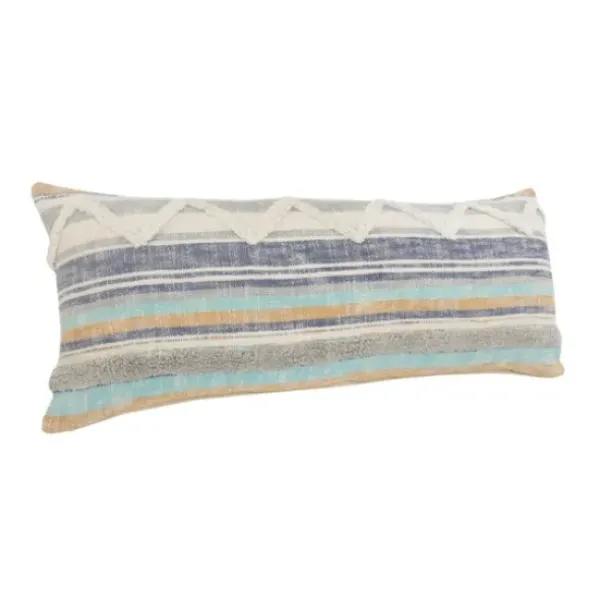 Pillows-Kirkland's Home Myrtle Tufted Stripes Lumbar Pillow Blue/Gray/Ivory