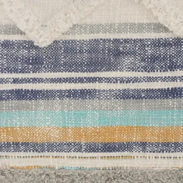 Pillows-Kirkland's Home Myrtle Tufted Stripes Lumbar Pillow Blue/Gray/Ivory