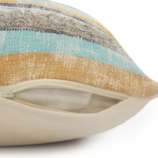 Pillows-Kirkland's Home Myrtle Tufted Stripes Lumbar Pillow Blue/Gray/Ivory