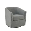 Accent Chairs-Kirkland's Home Nailhead Swivelling Barrel Accent Chair Gray