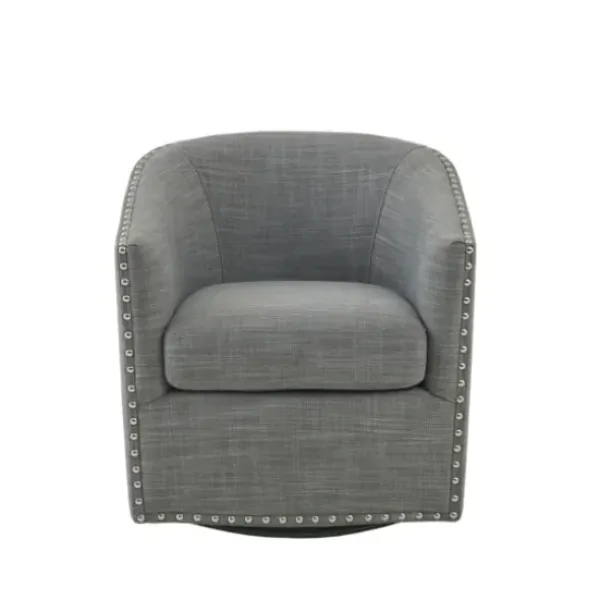 Accent Chairs-Kirkland's Home Nailhead Swivelling Barrel Accent Chair Gray