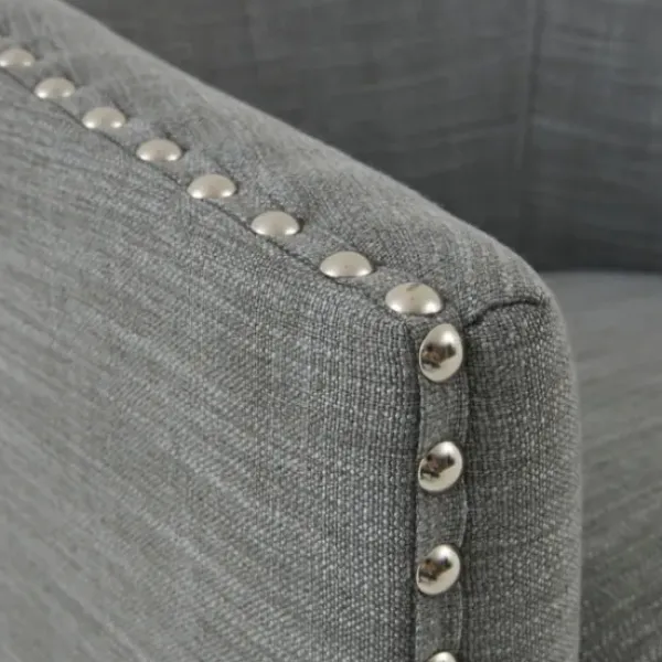 Accent Chairs-Kirkland's Home Nailhead Swivelling Barrel Accent Chair Gray