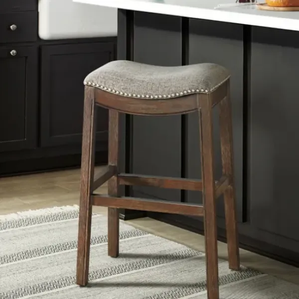 Bar Stools & Counter Height Stools-Kirkland's Home Nailhead Trim Saddle Bar Stool Gray