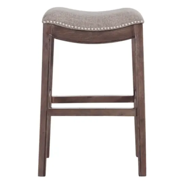 Bar Stools & Counter Height Stools-Kirkland's Home Nailhead Trim Saddle Bar Stool Gray