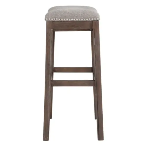 Bar Stools & Counter Height Stools-Kirkland's Home Nailhead Trim Saddle Bar Stool Gray