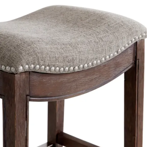 Bar Stools & Counter Height Stools-Kirkland's Home Nailhead Trim Saddle Bar Stool Gray