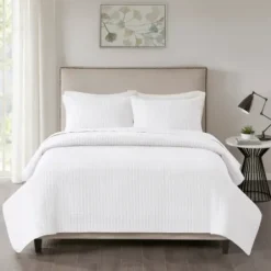 Bedspreads & Coverlets-Kirkland's Home Nash 3-Pc. Reversible Queen Coverlet Set White