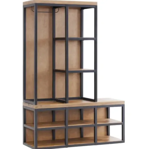 Entryway Furniture-Kirkland's Home Natural Acacia Wood And Metal Hall Tree With Bench