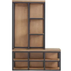 Entryway Furniture-Kirkland's Home Natural Acacia Wood And Metal Hall Tree With Bench