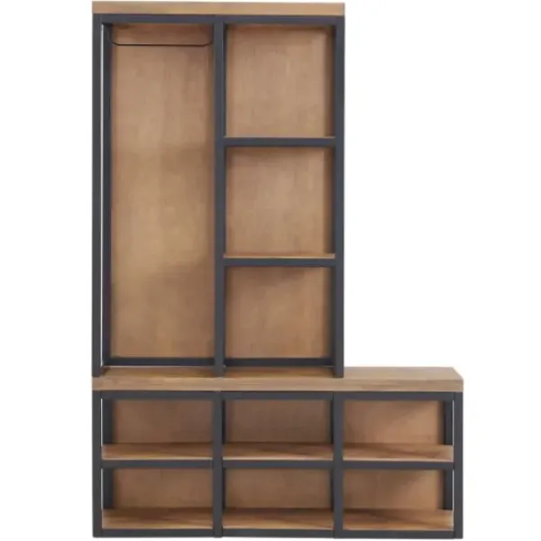 Entryway Furniture-Kirkland's Home Natural Acacia Wood And Metal Hall Tree With Bench