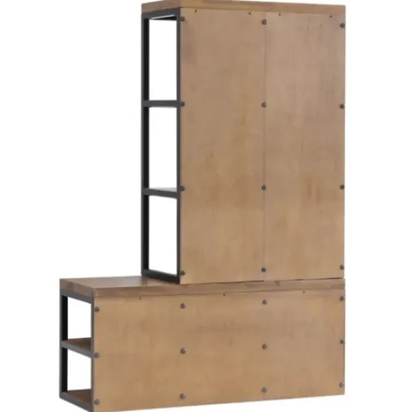 Entryway Furniture-Kirkland's Home Natural Acacia Wood And Metal Hall Tree With Bench