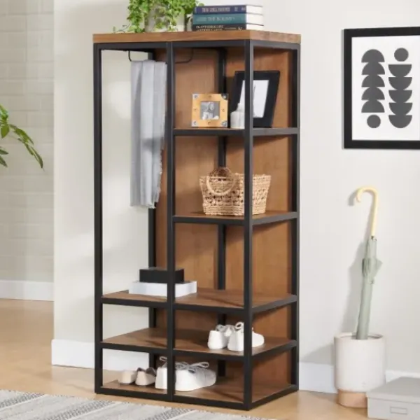 Entryway Furniture-Kirkland's Home Natural Acacia Wood And Metal 5-Shelf Hall Tree