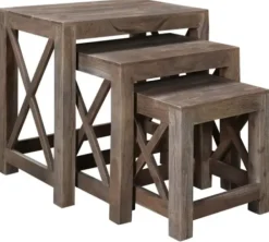 Accent & End Tables-Kirkland's Home Natural Acacia Wood Nesting 3-Pc. Accent Table Set Tan