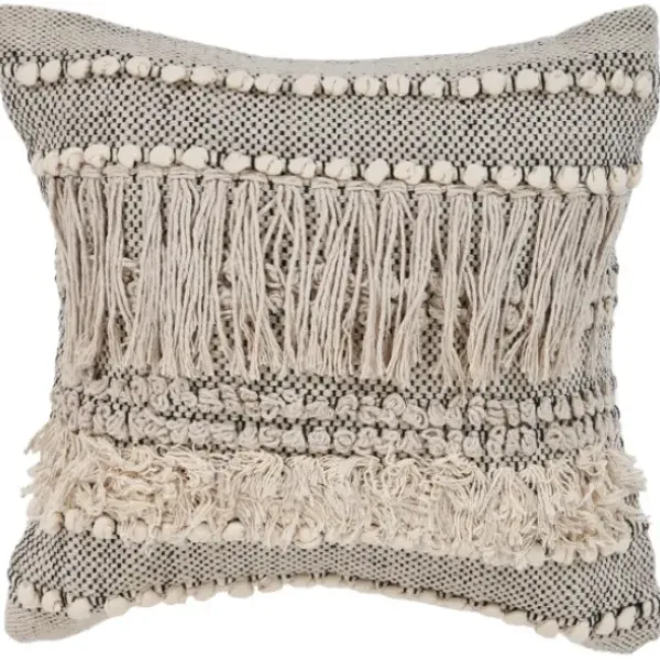 Pillows-Kirkland's Home Natural And Black Cozy Fringe Pillow Black/Ivory
