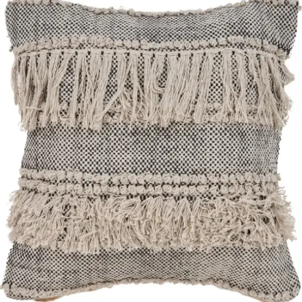 Pillows-Kirkland's Home Natural And Black Cozy Fringe Pillow Black/Ivory