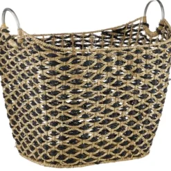 Baskets & Boxes-Kirkland's Home Natural And Black Seagrass Diamond Weave Basket Brown/Black