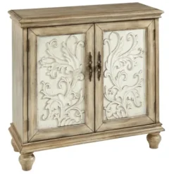 Cabinets & Sideboards-Kirkland's Home Natural And Cream Two-Tone Whitt Cabinet Tan