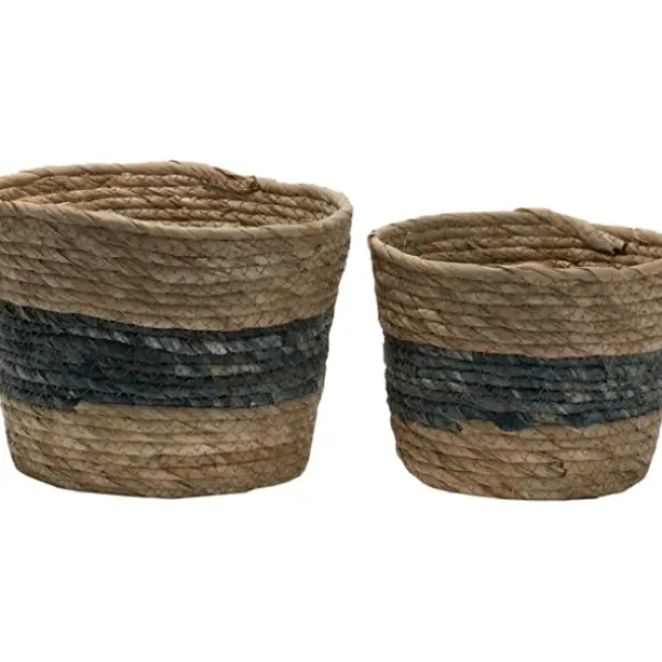 Baskets & Boxes-Kirkland's Home Natural And Gray Woven Jute Planter Basket Tan/Gray