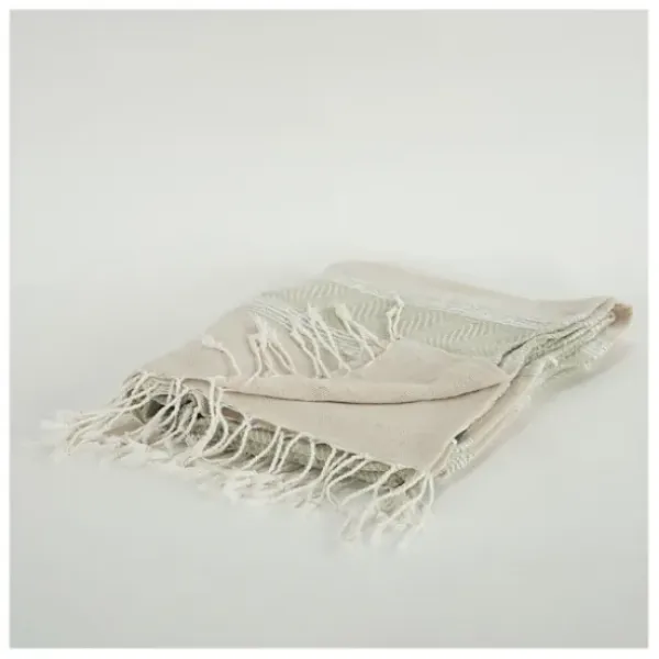 Blankets & Throws-Kirkland's Home Natural And White Colorblock Chevron Throw Tan/Ivory
