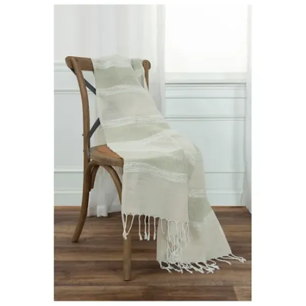 Blankets & Throws-Kirkland's Home Natural And White Colorblock Chevron Throw Tan/Ivory