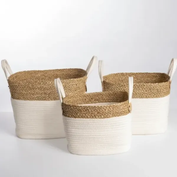 Baskets & Boxes-Kirkland's Home Natural And White Woven Baskets, Set Of 3 Tan/White