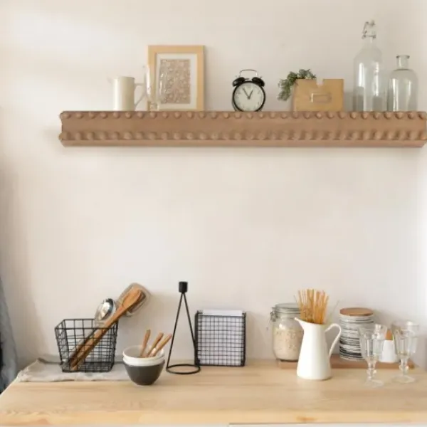 Shelves-Kirkland's Home Natural Beaded Wood Large Floating Shelf
